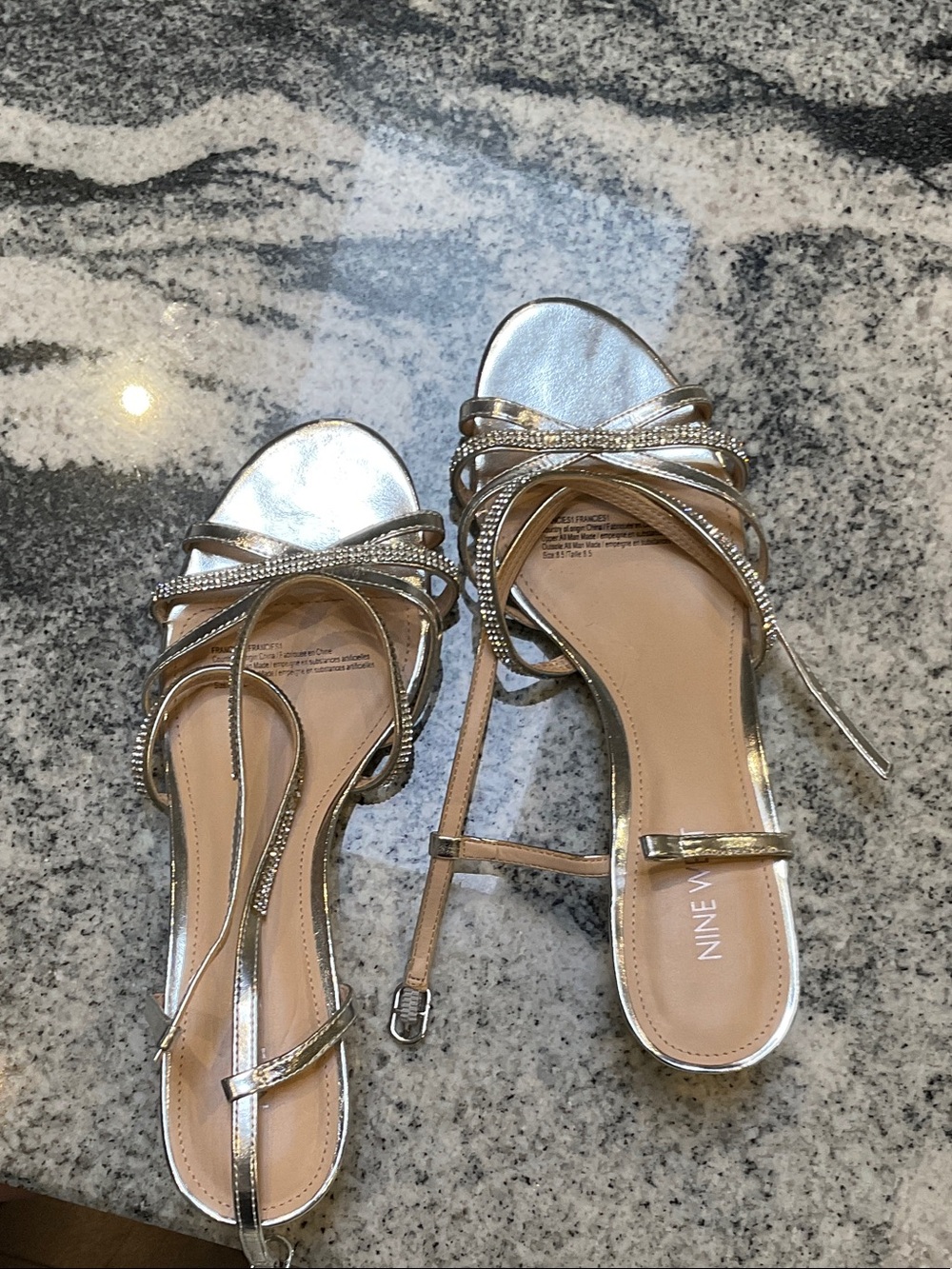 Nine West Silver Rhinestone Strappy Heels